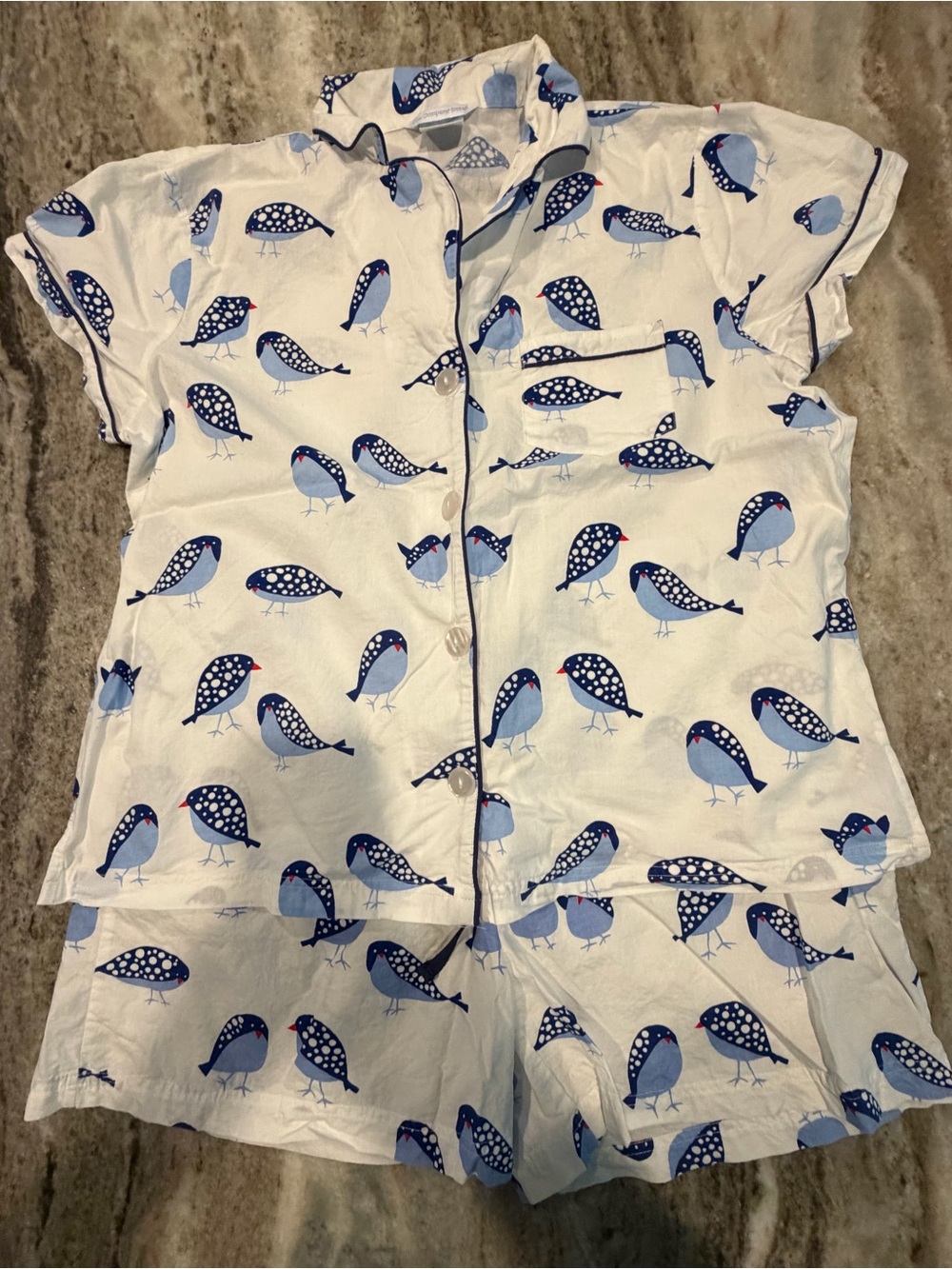The Company Store Printed Poplin Women's Shorts Set. Large. Bluebirds. EUC!